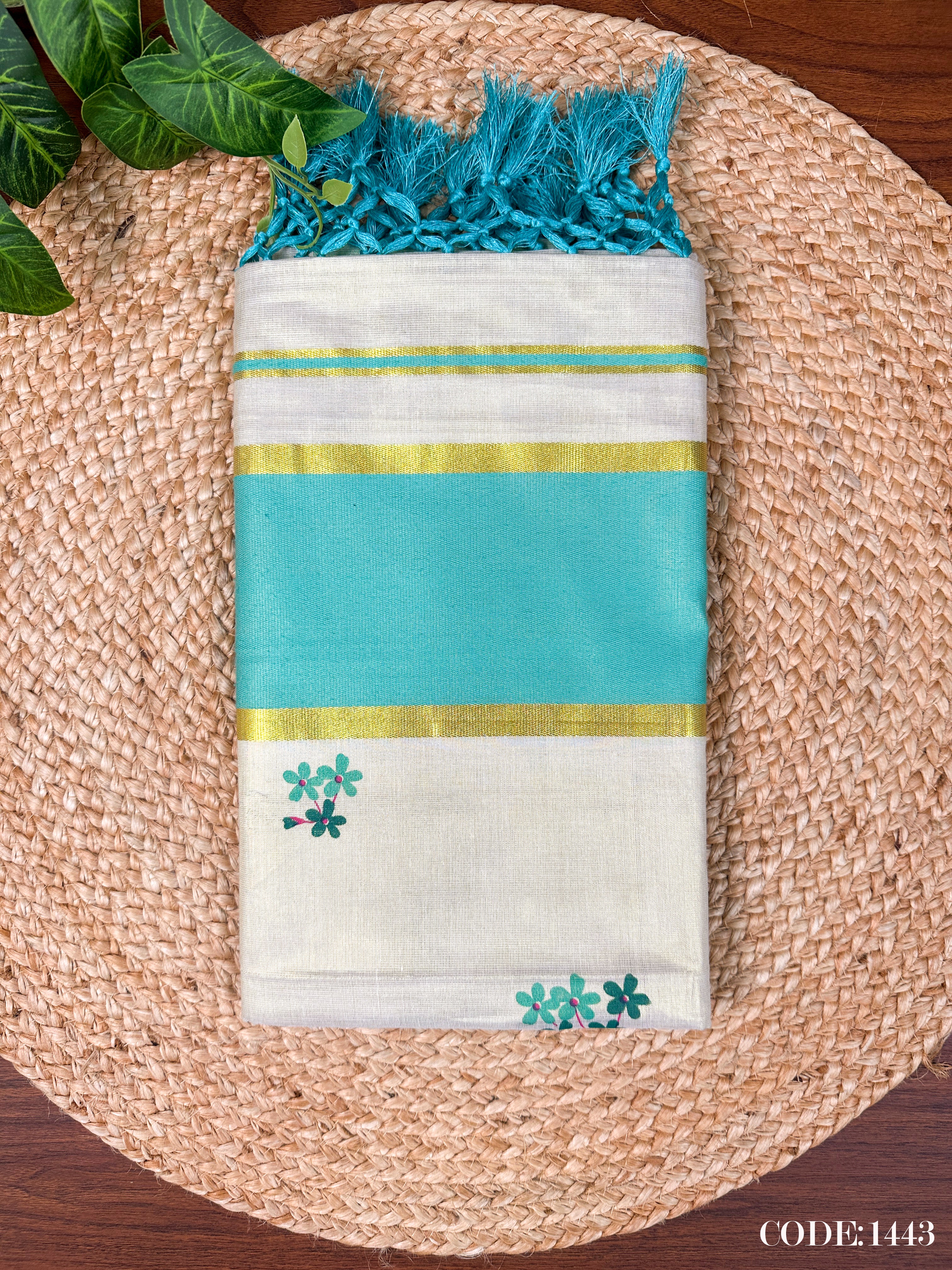 4" GT Floral Print Kottaran Saree with Kunjalam
