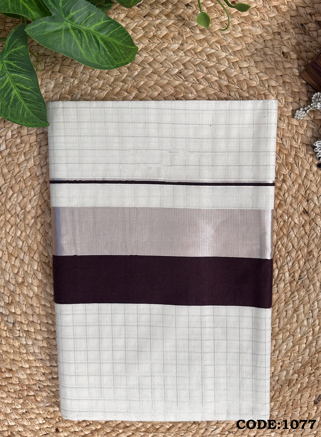 Cotton Half and Half Kasavu and Kara Check Saree