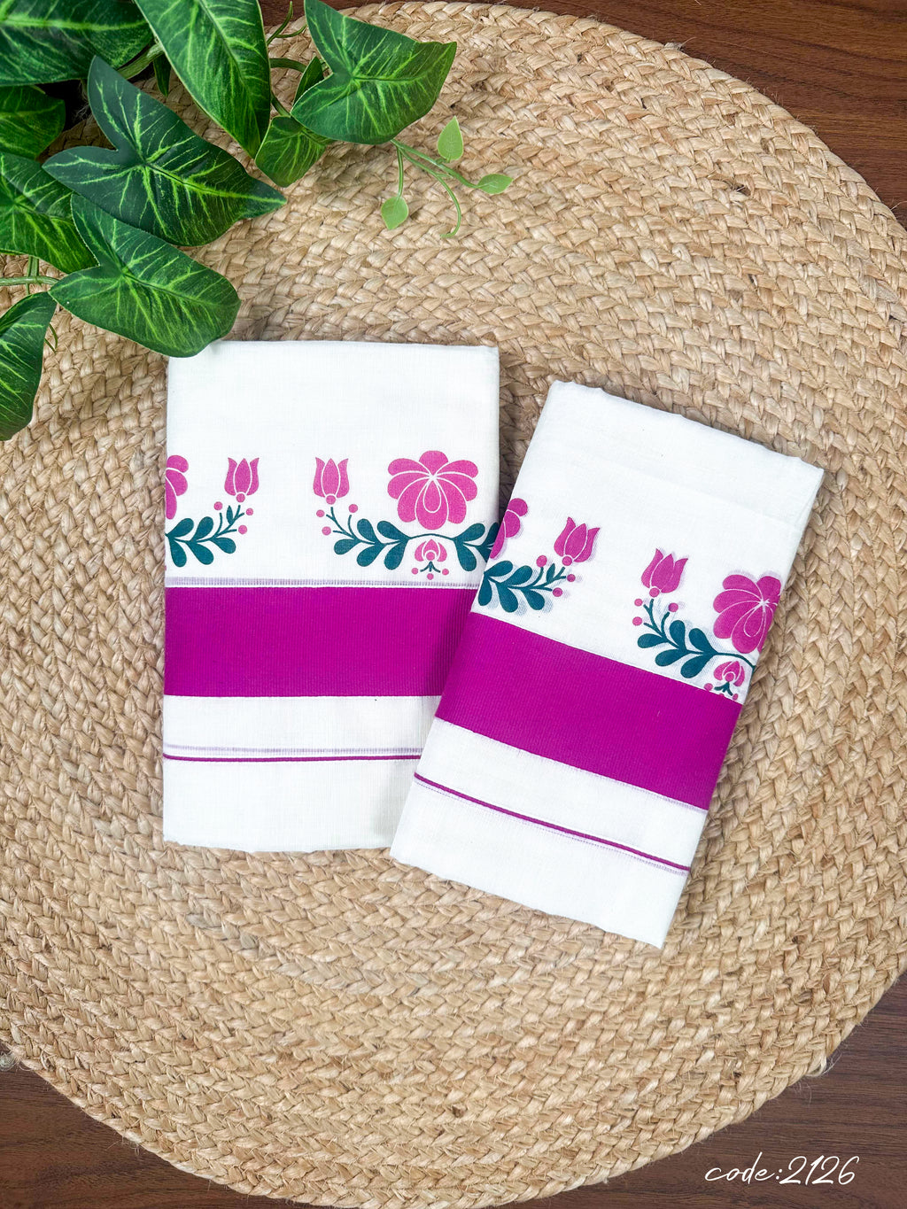 2" K K Single Set Mundu Dual colour print.