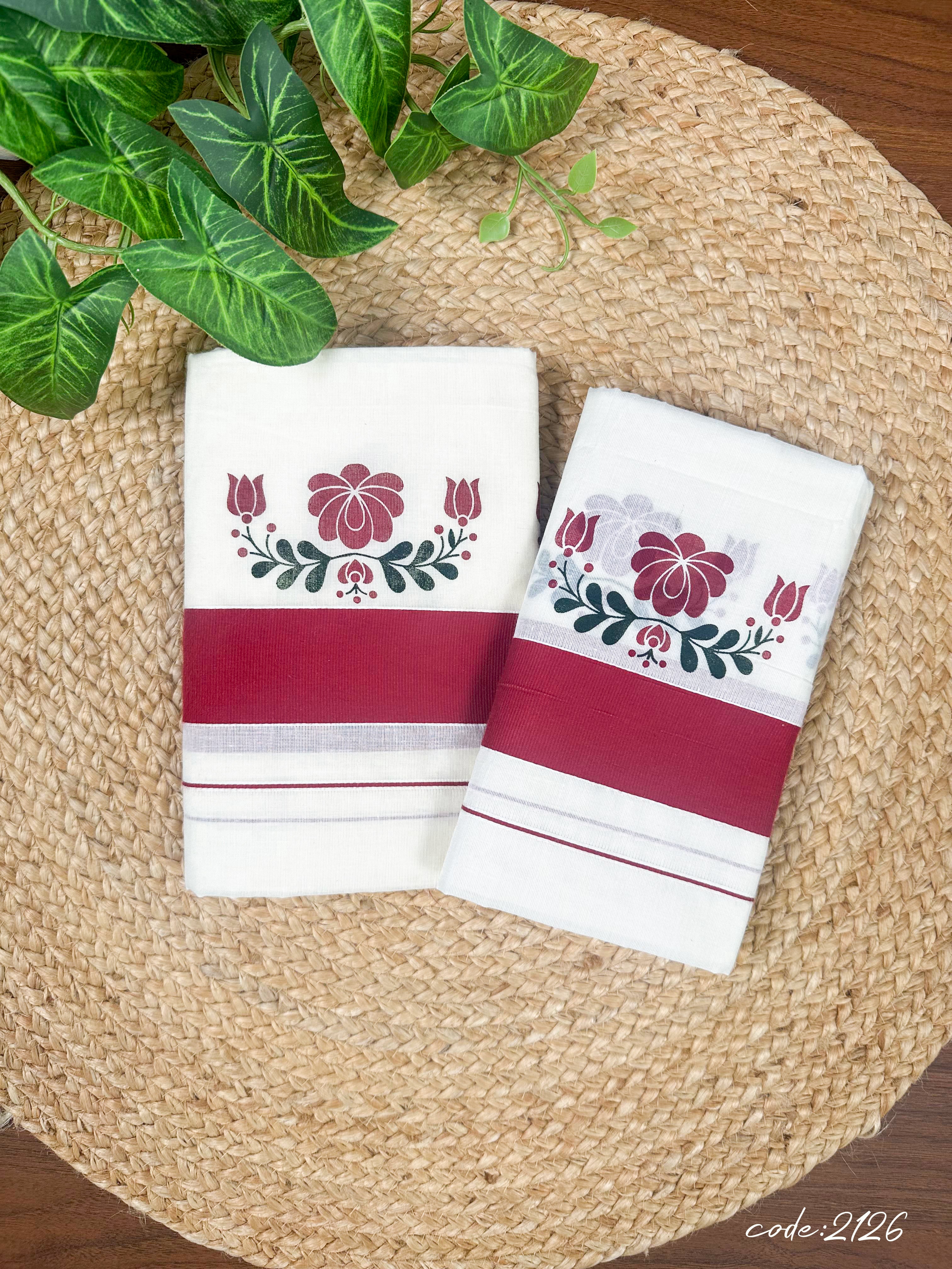 2" K K Single Set Mundu Dual colour print.