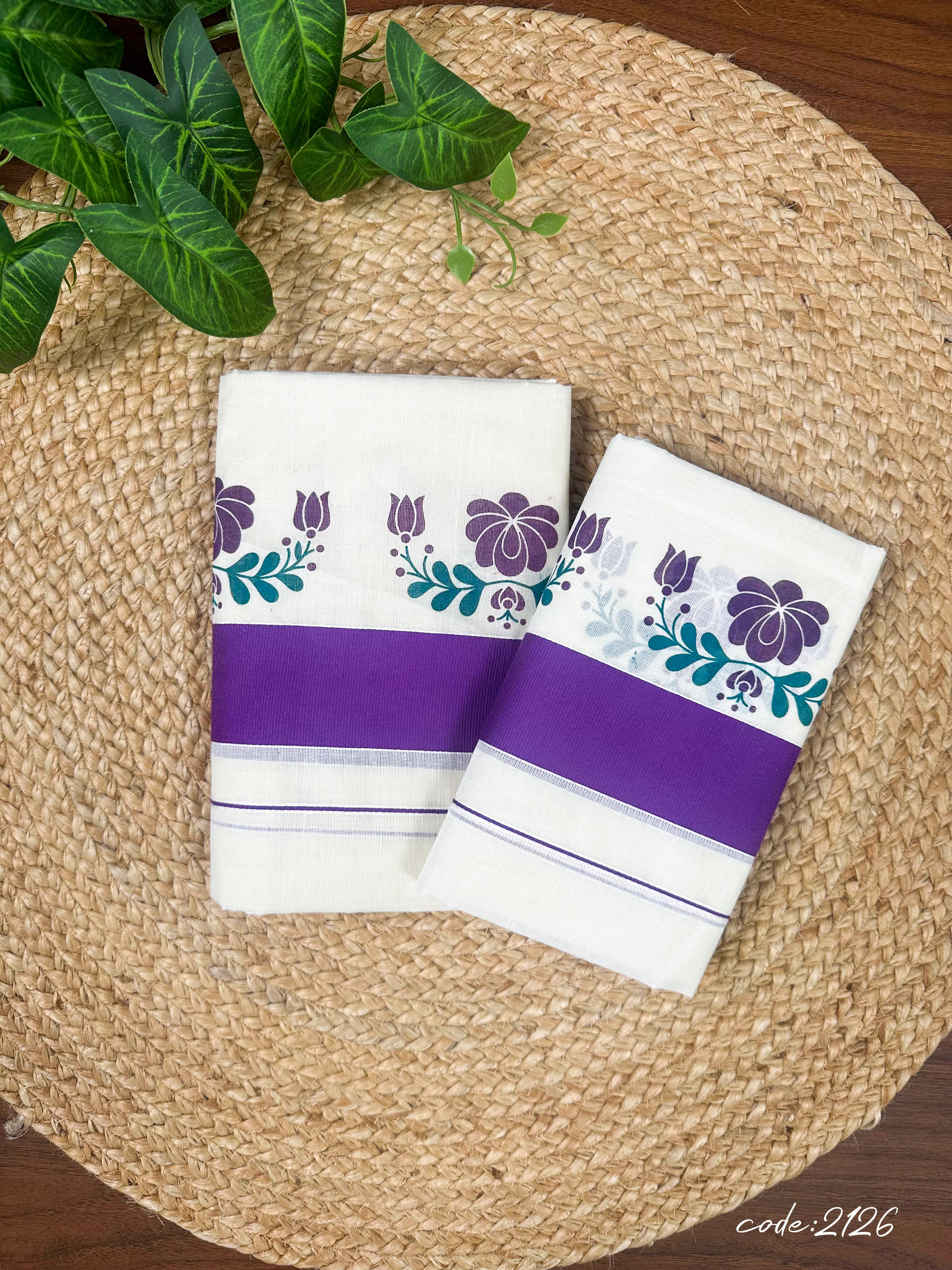 2" K K Single Set Mundu Dual colour print.