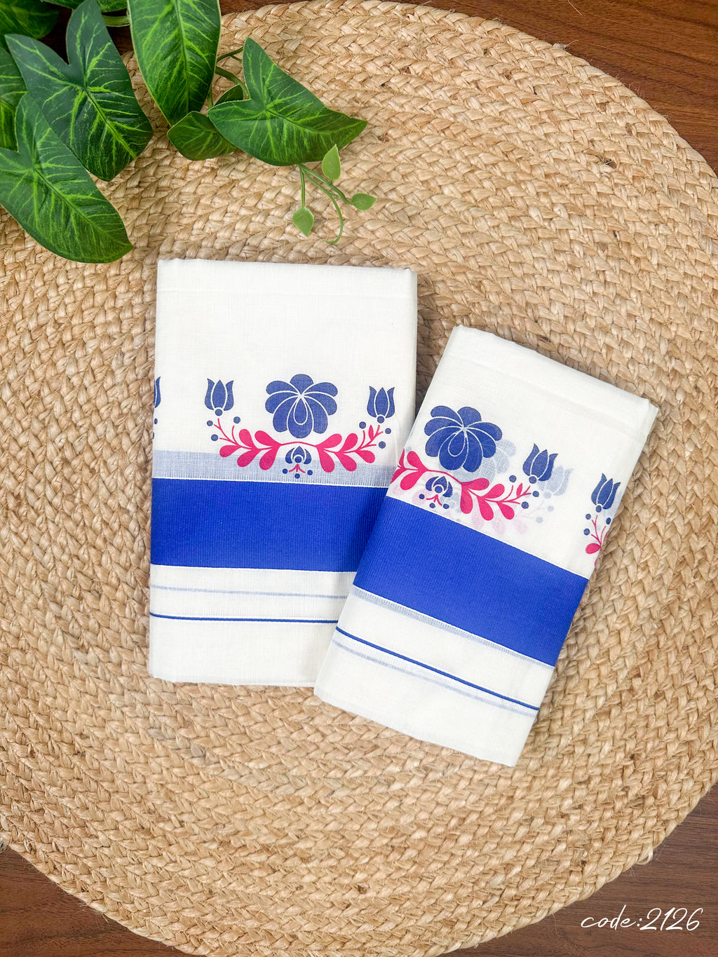 2" K K Single Set Mundu Dual colour print.