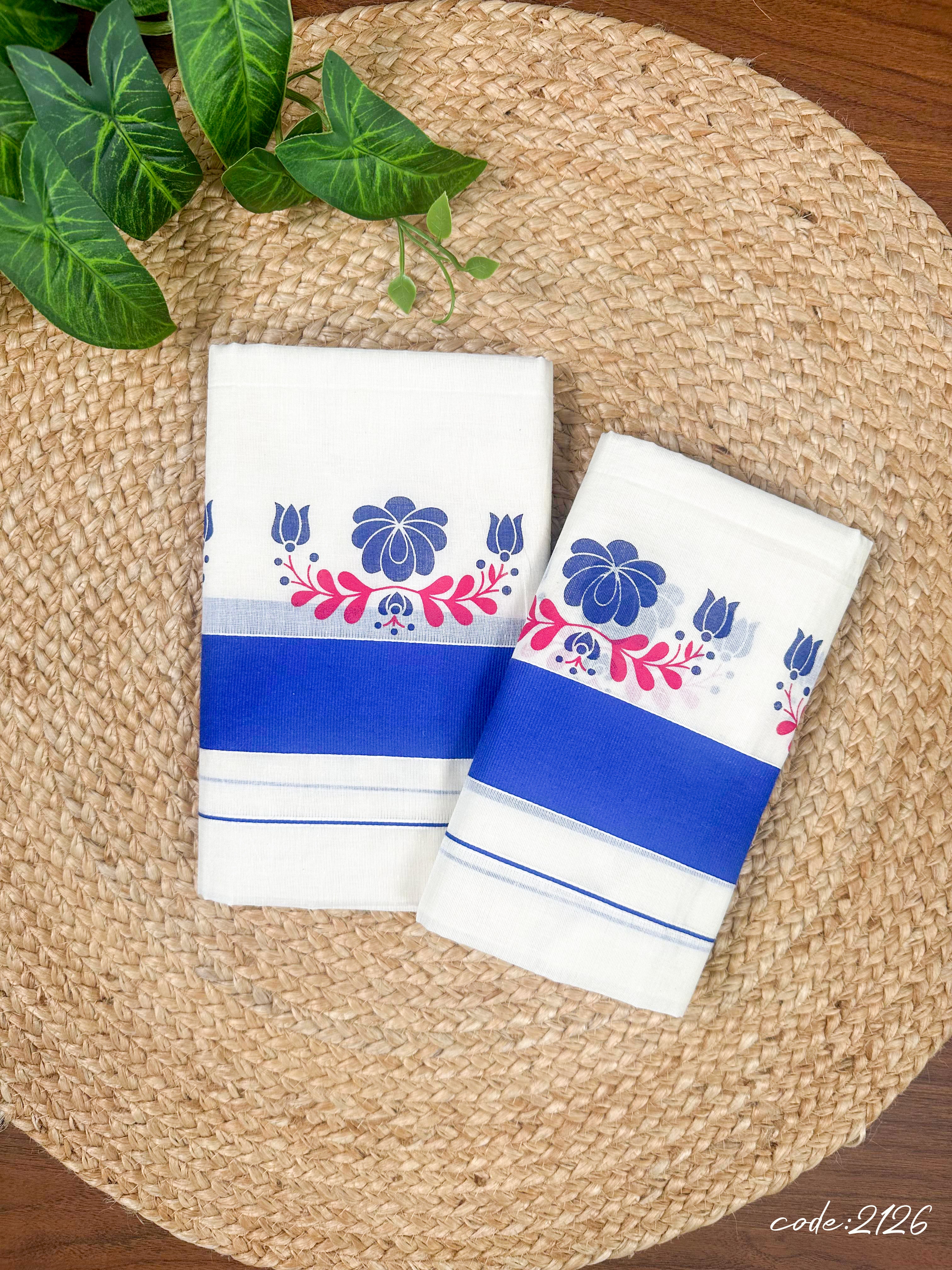 2" K K Single Set Mundu Dual colour print.