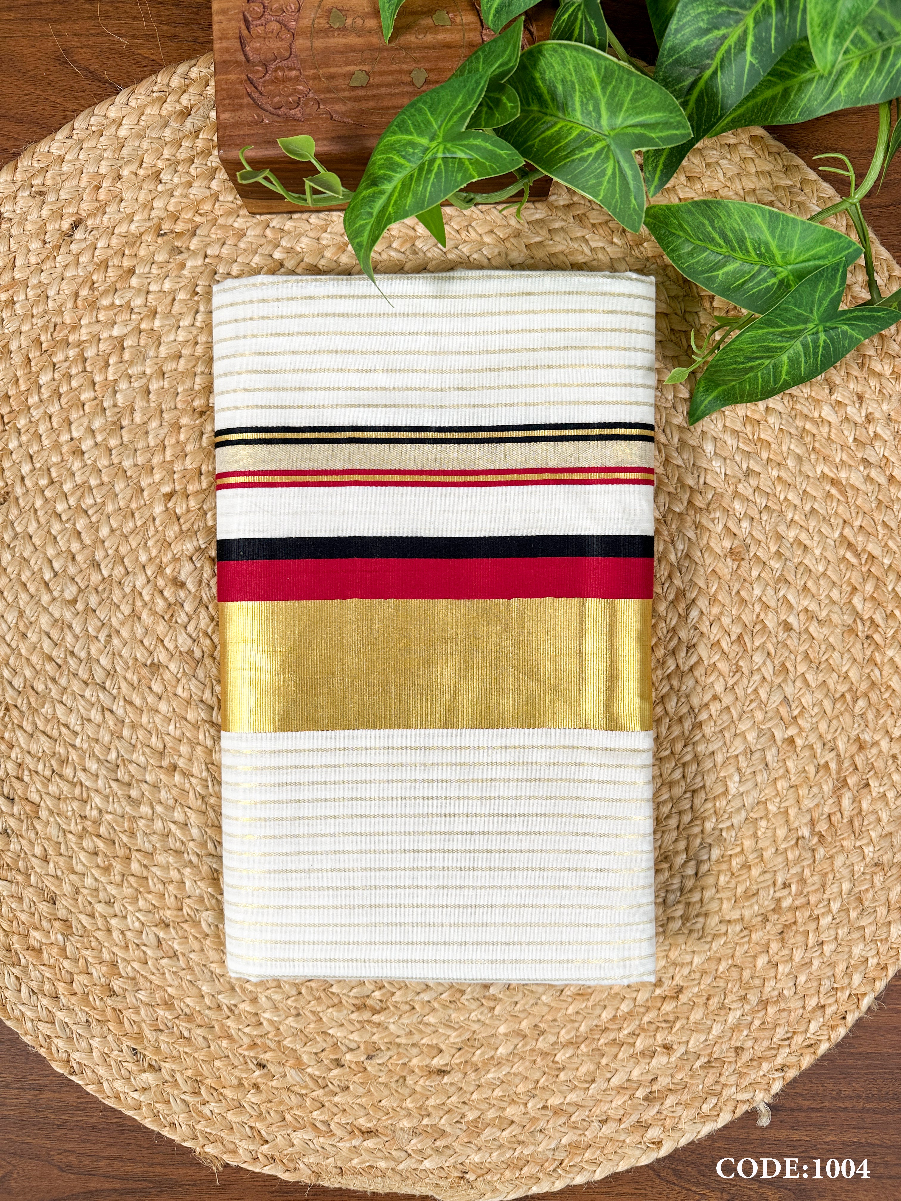 Cotton Half-fine Kasavu with Kara Stripe Set Saree