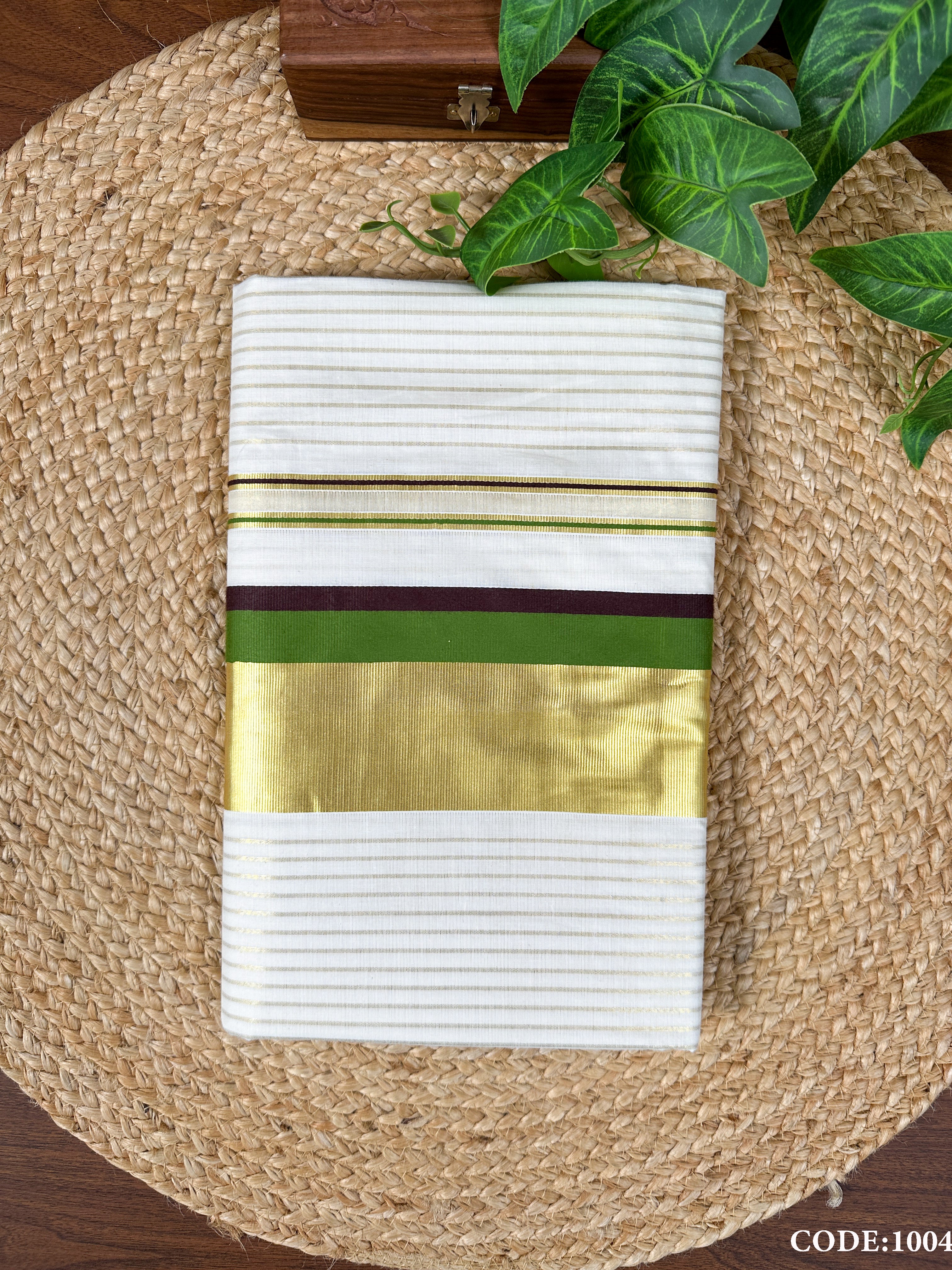 Cotton Half-fine Kasavu with Kara Stripe Set Saree