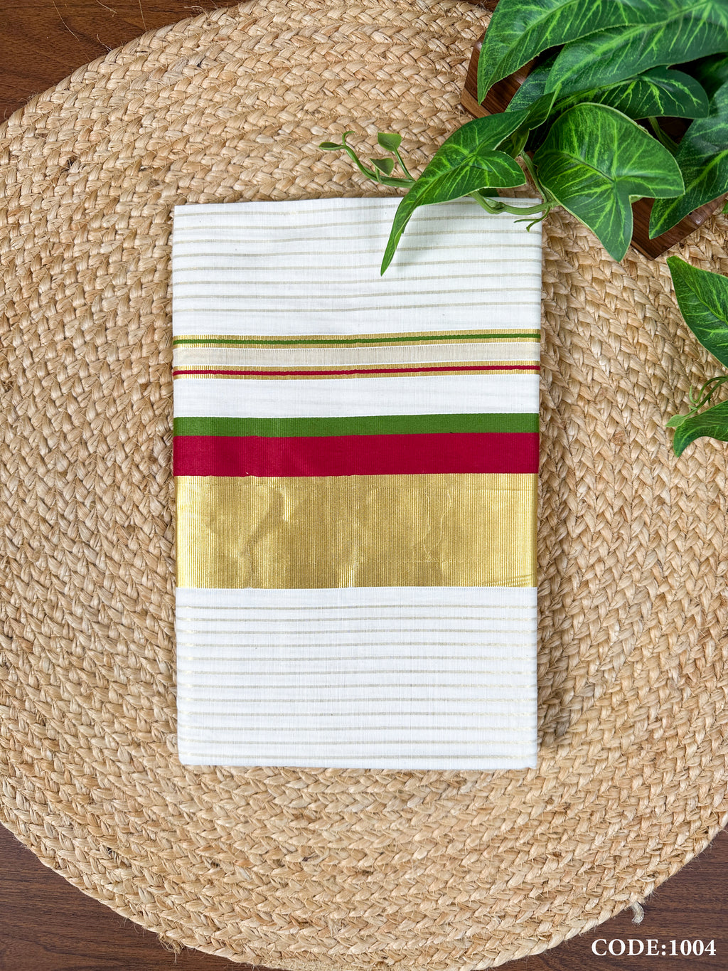 Cotton Half-fine Kasavu with Kara Stripe Set Saree