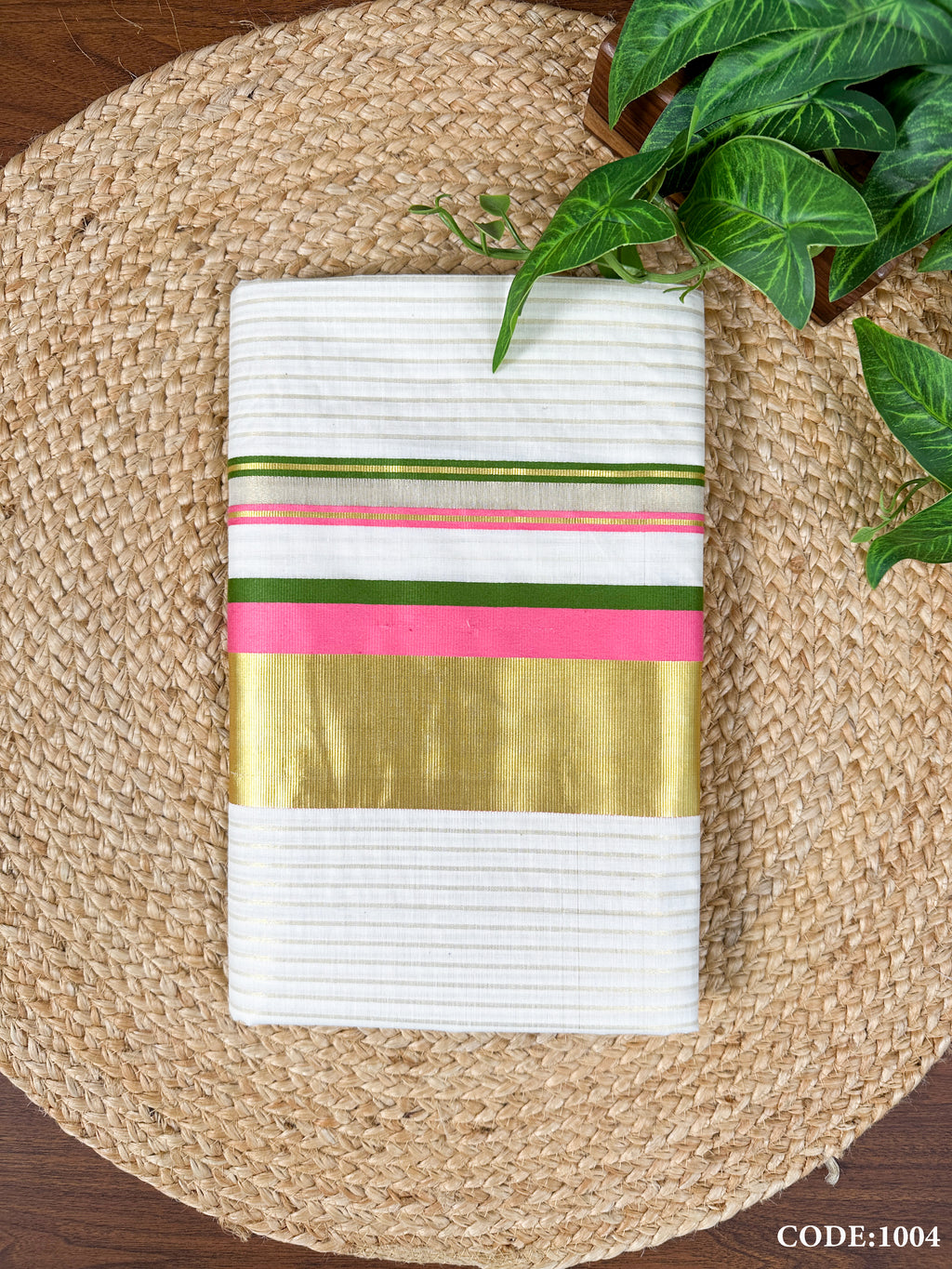 Cotton Half-fine Kasavu with Kara Stripe Set Saree