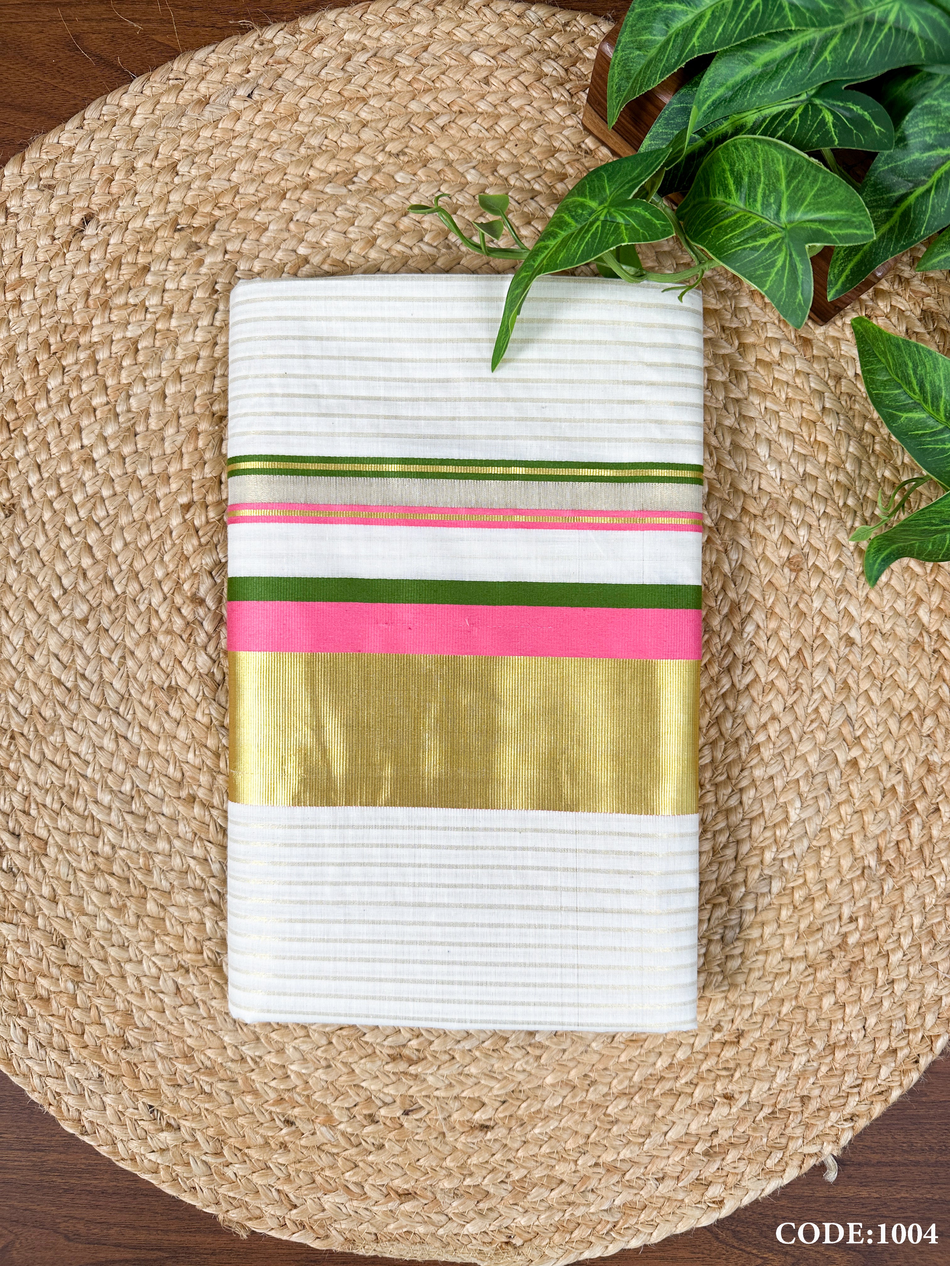 Cotton Half-fine Kasavu with Kara Stripe Set Saree