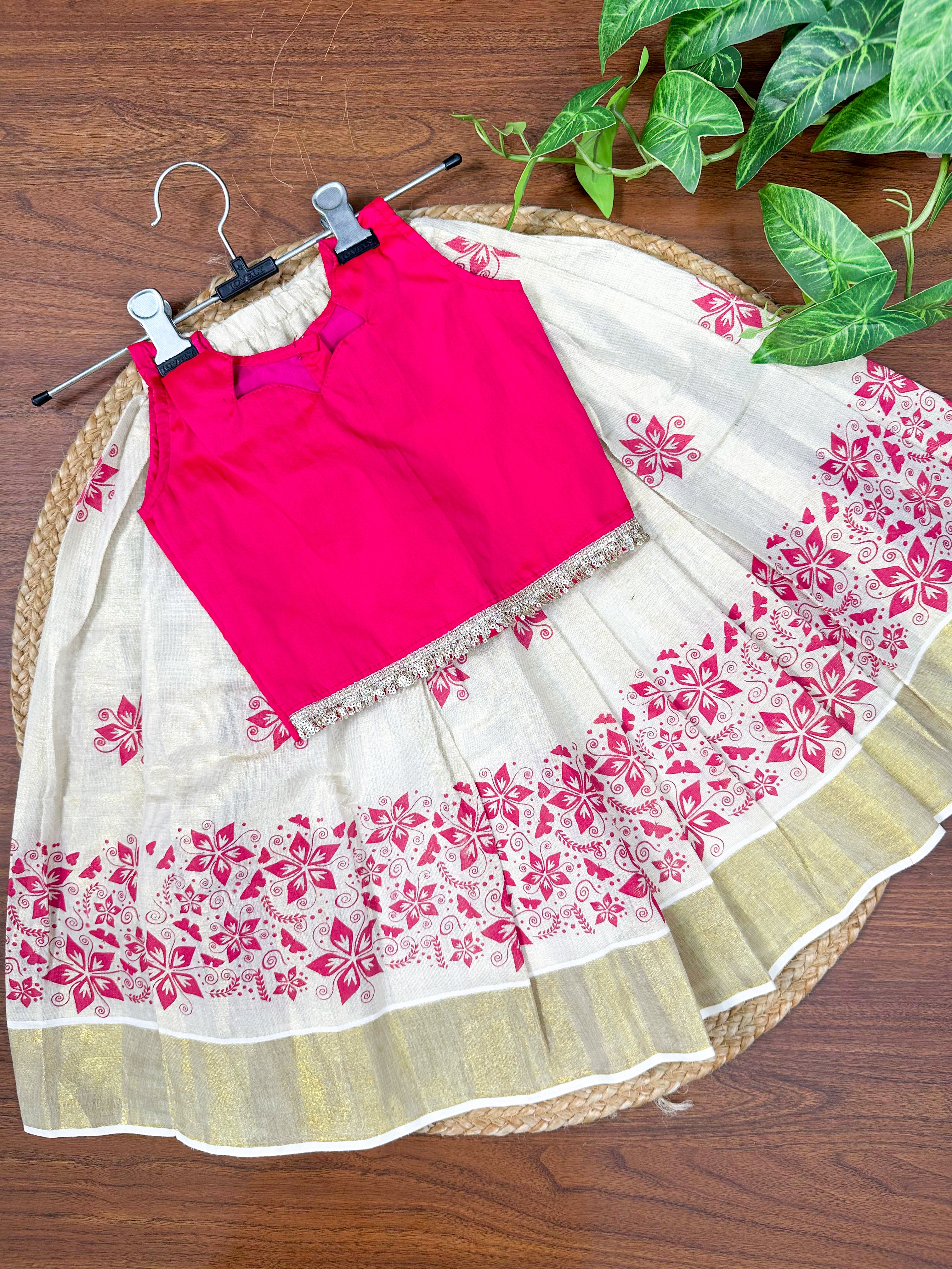Butterfly Printed Tissue Kids Top & Skirt