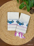 3"Cotton Silver+Pink line Set Mundu Tri color Print with Knjlm