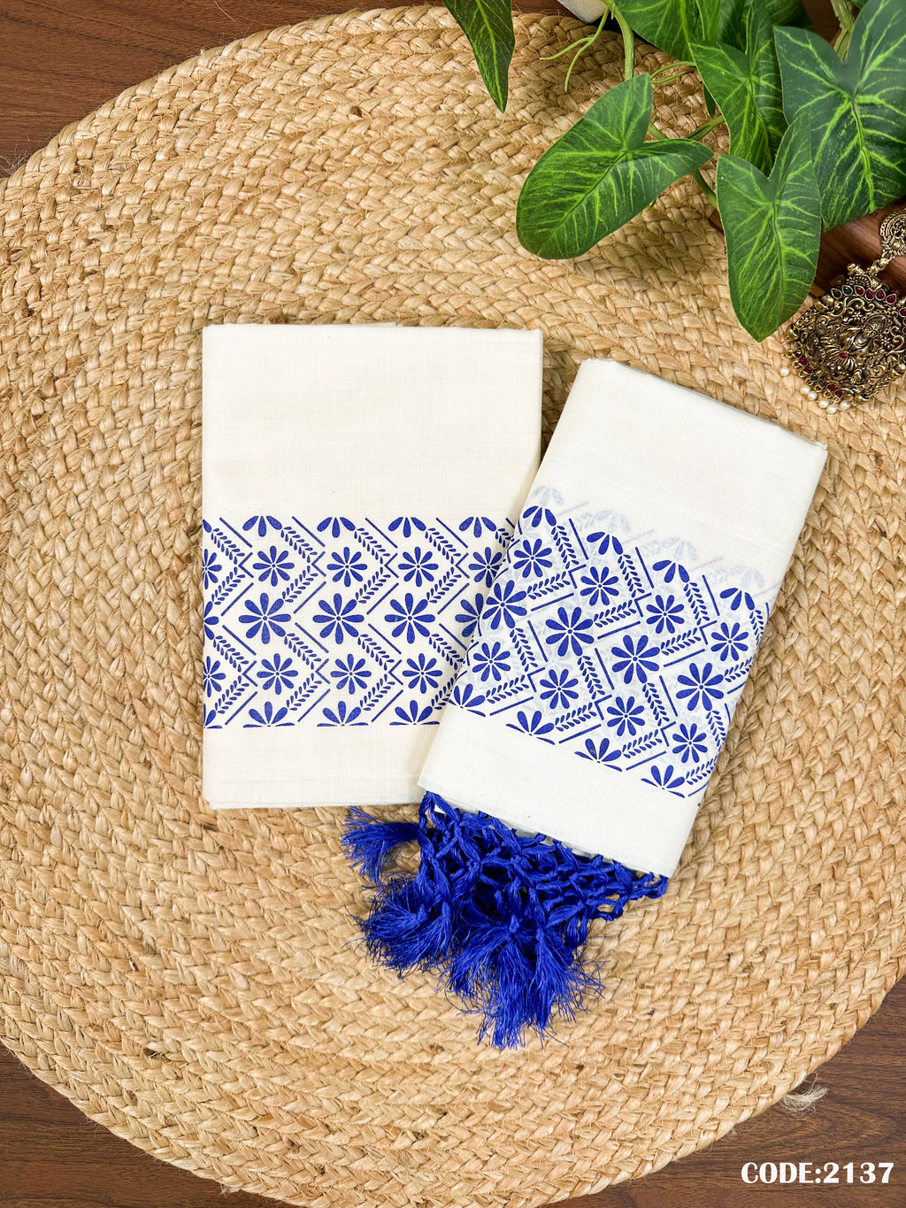 Cotton Gada  Set Mundu Single Clr Print with Knjalm