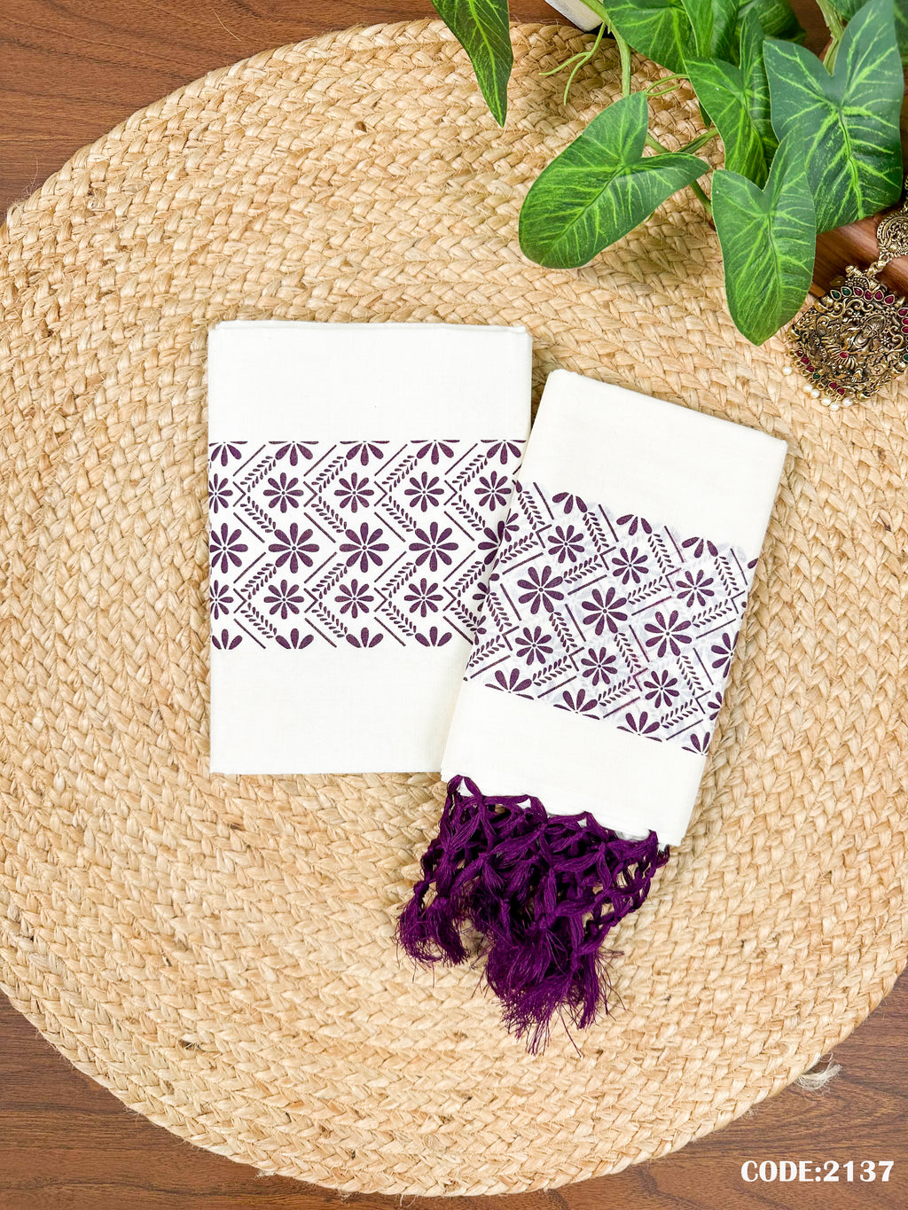 Cotton Gada  Set Mundu Single Clr Print with Knjalm