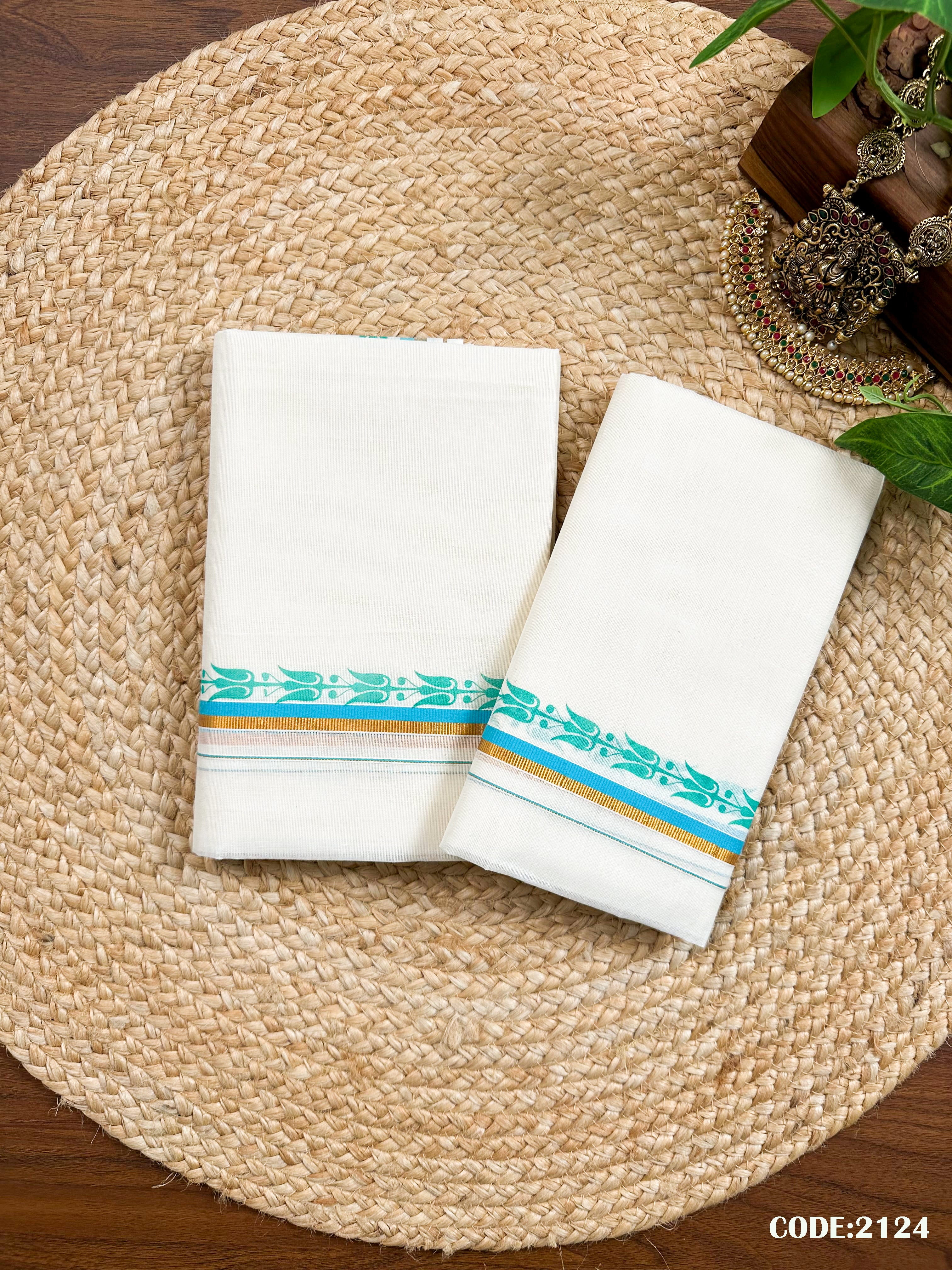 Puliyilakkara Fancy S.Set Mundu with single print