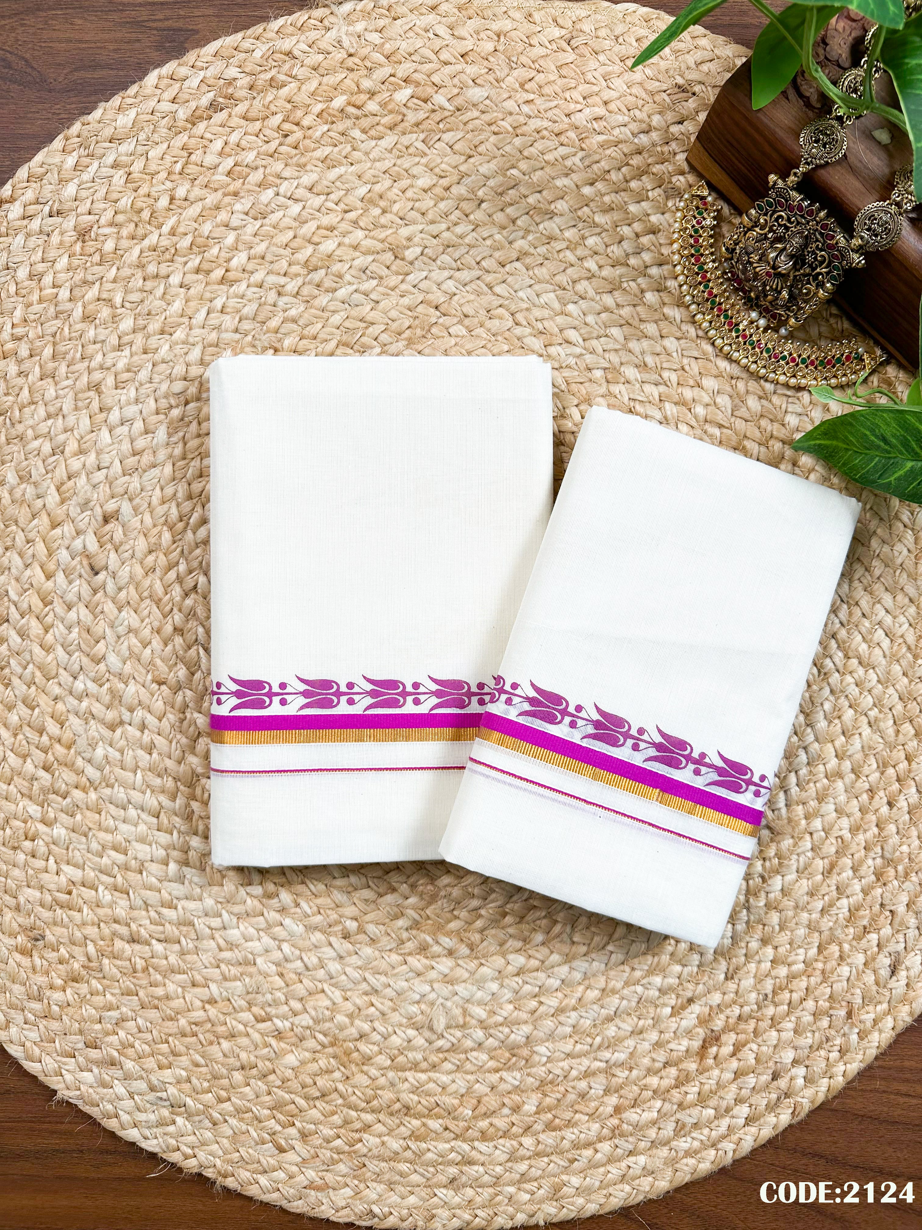 Puliyilakkara Fancy S.Set Mundu with single print