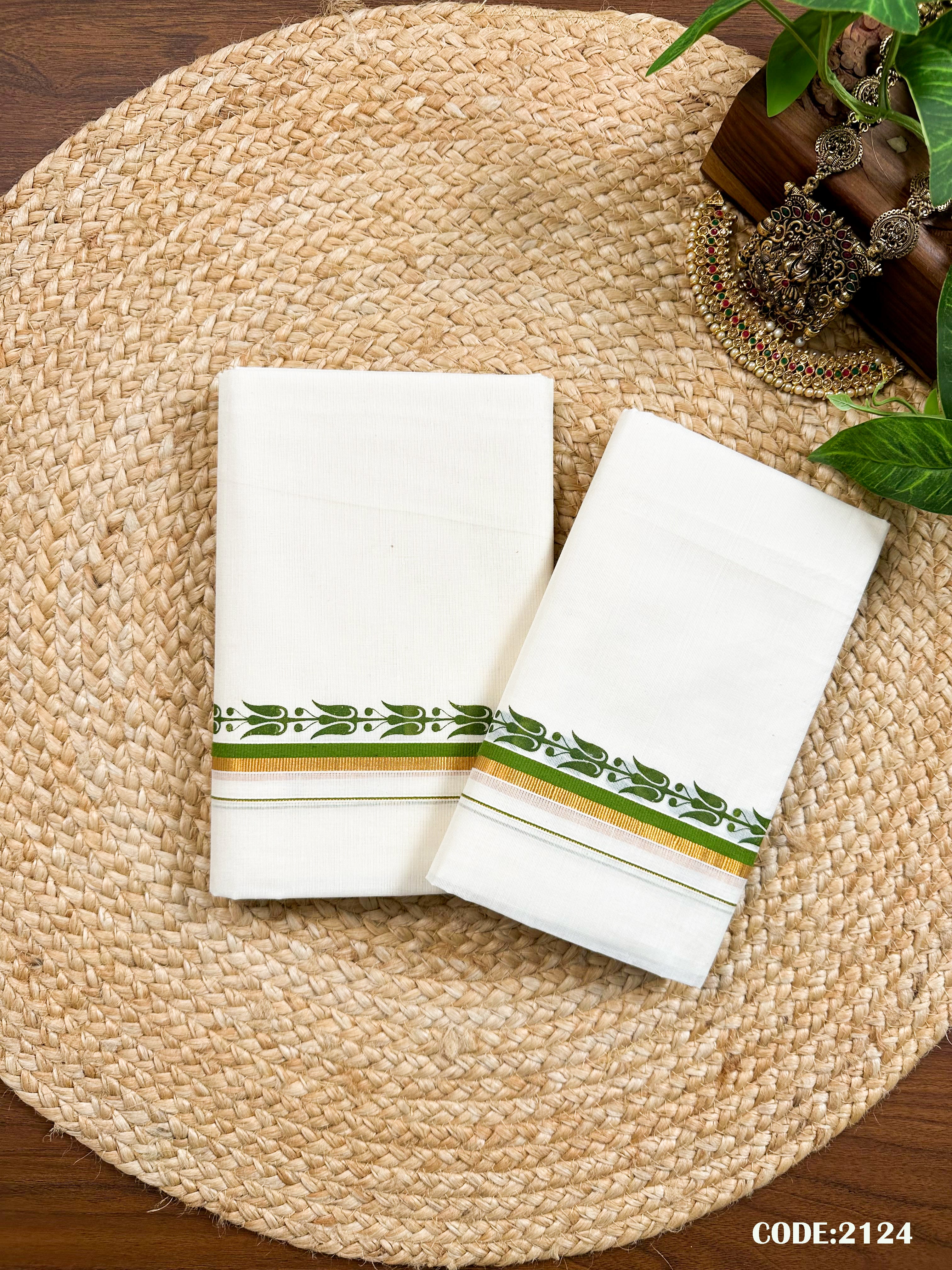 Puliyilakkara Fancy S.Set Mundu with single print