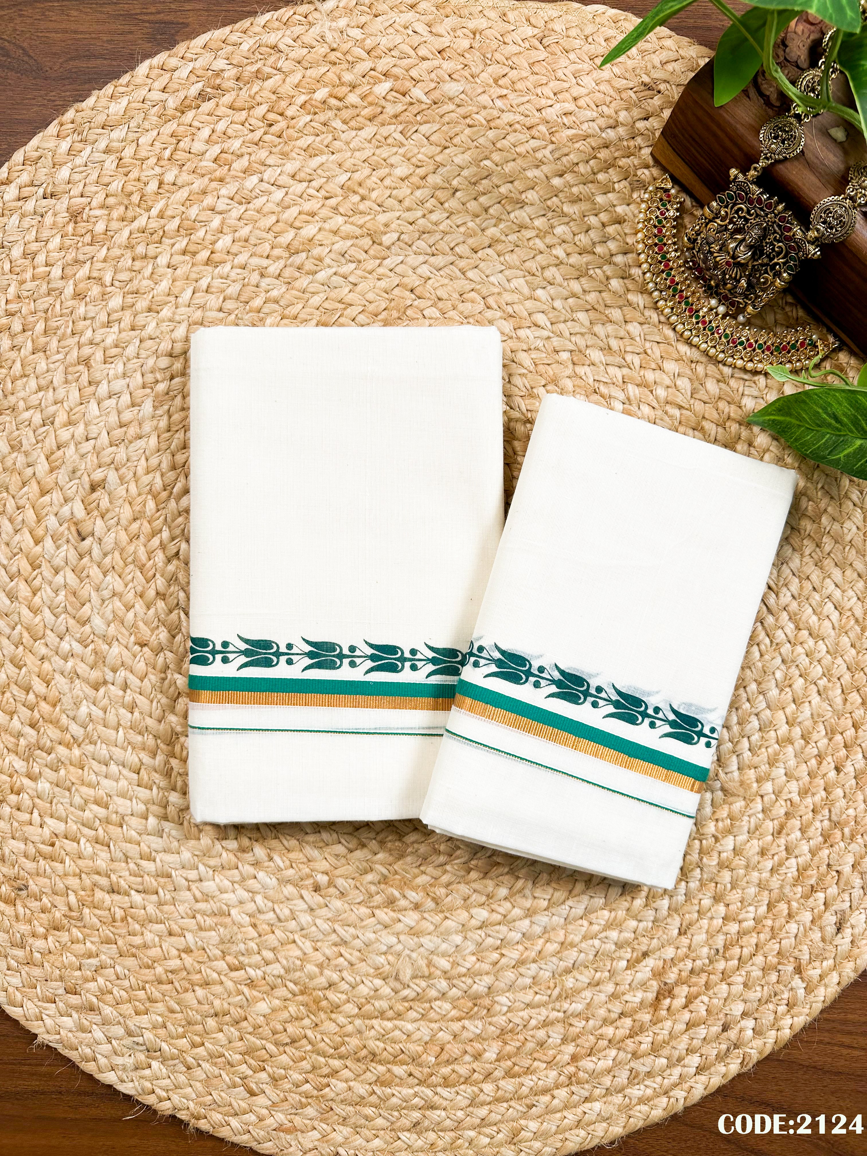 Puliyilakkara Fancy S.Set Mundu with single print