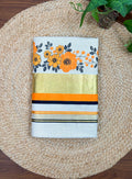 4" Cotton Golden Kasavu & Kara Fancy Checks Saree – HF 3 Colour Floral Print