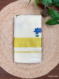 3x3" Plain Kasavu Floral Print Saree