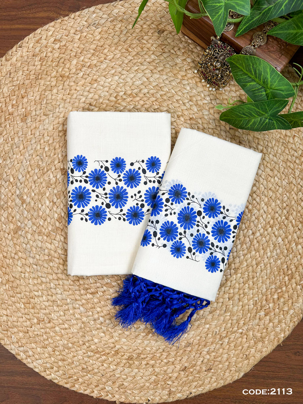 Cotton Gada Print Set Mundu – SS Dual Colour Floral Print with Kunjalam