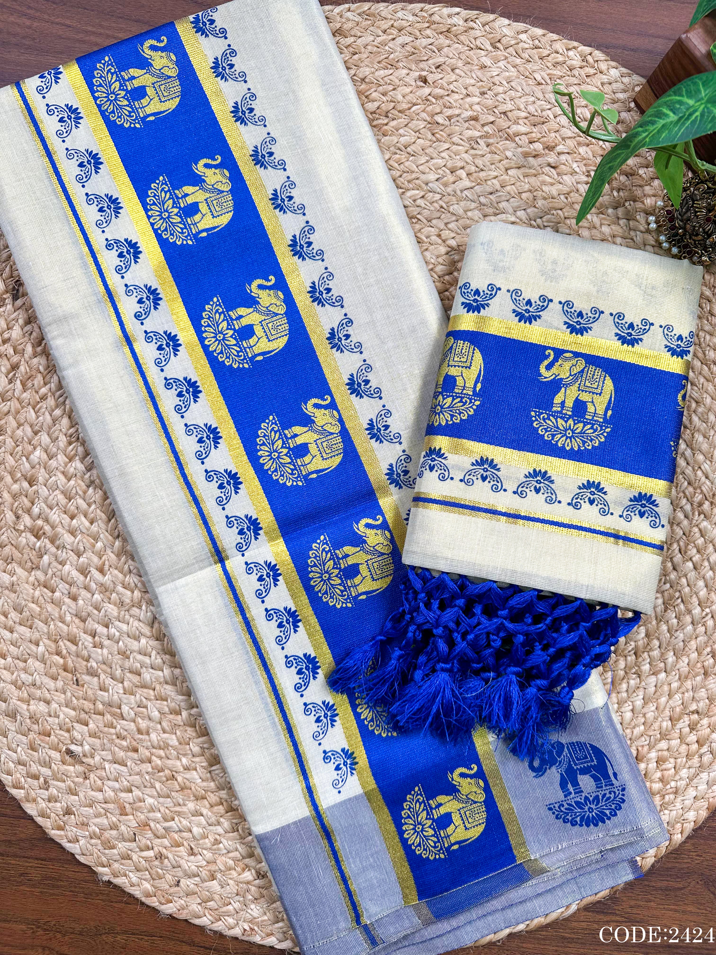3"GT col Kottaran S.Mundu Elephant print with 2 side chittam with kunjalam
