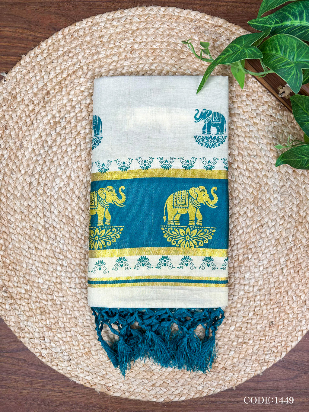 5" G Tissue col Kottaran s.saree Elephant print &chittam with kunjalam