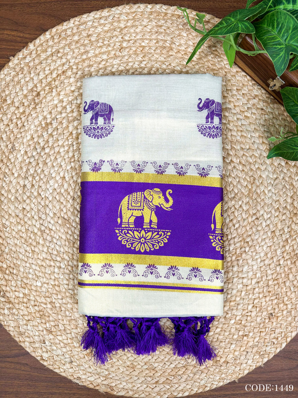5" G Tissue col Kottaran s.saree Elephant print &chittam with kunjalam