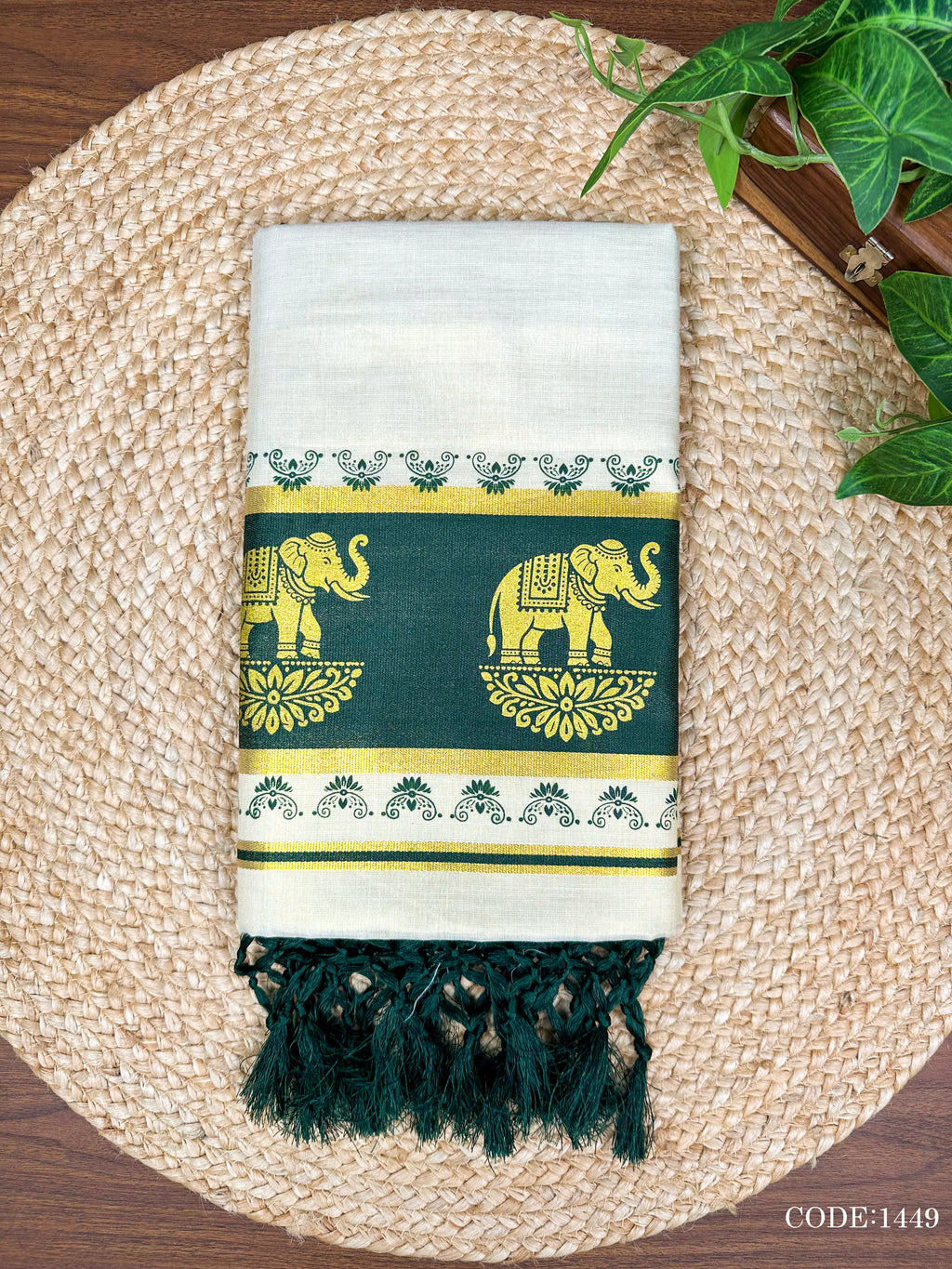 5" G Tissue col Kottaran s.saree Elephant print &chittam with kunjalam