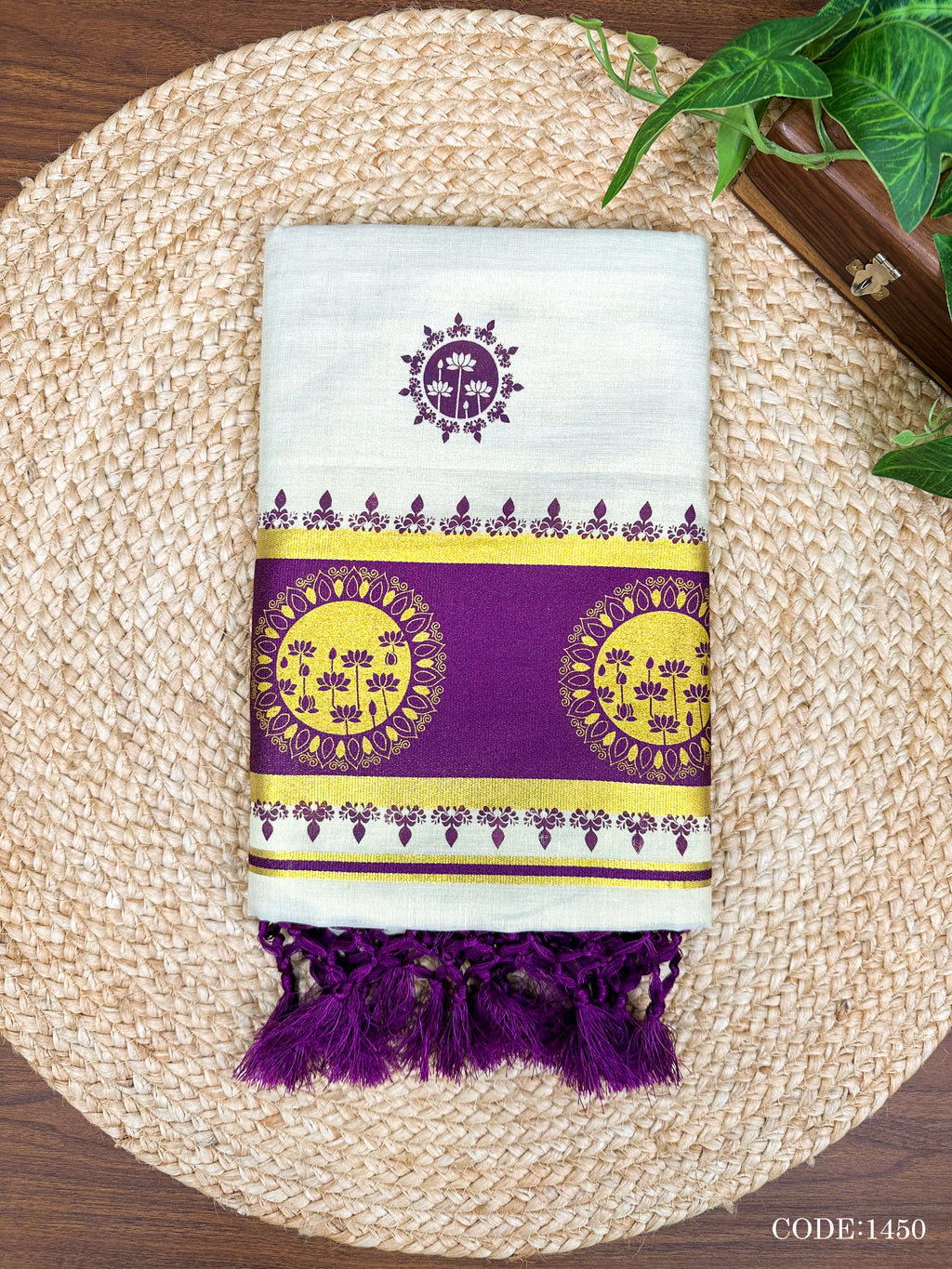 5" G Tissue col Kottaran s.saree Ring Lotus & Chittam  with kunjalam