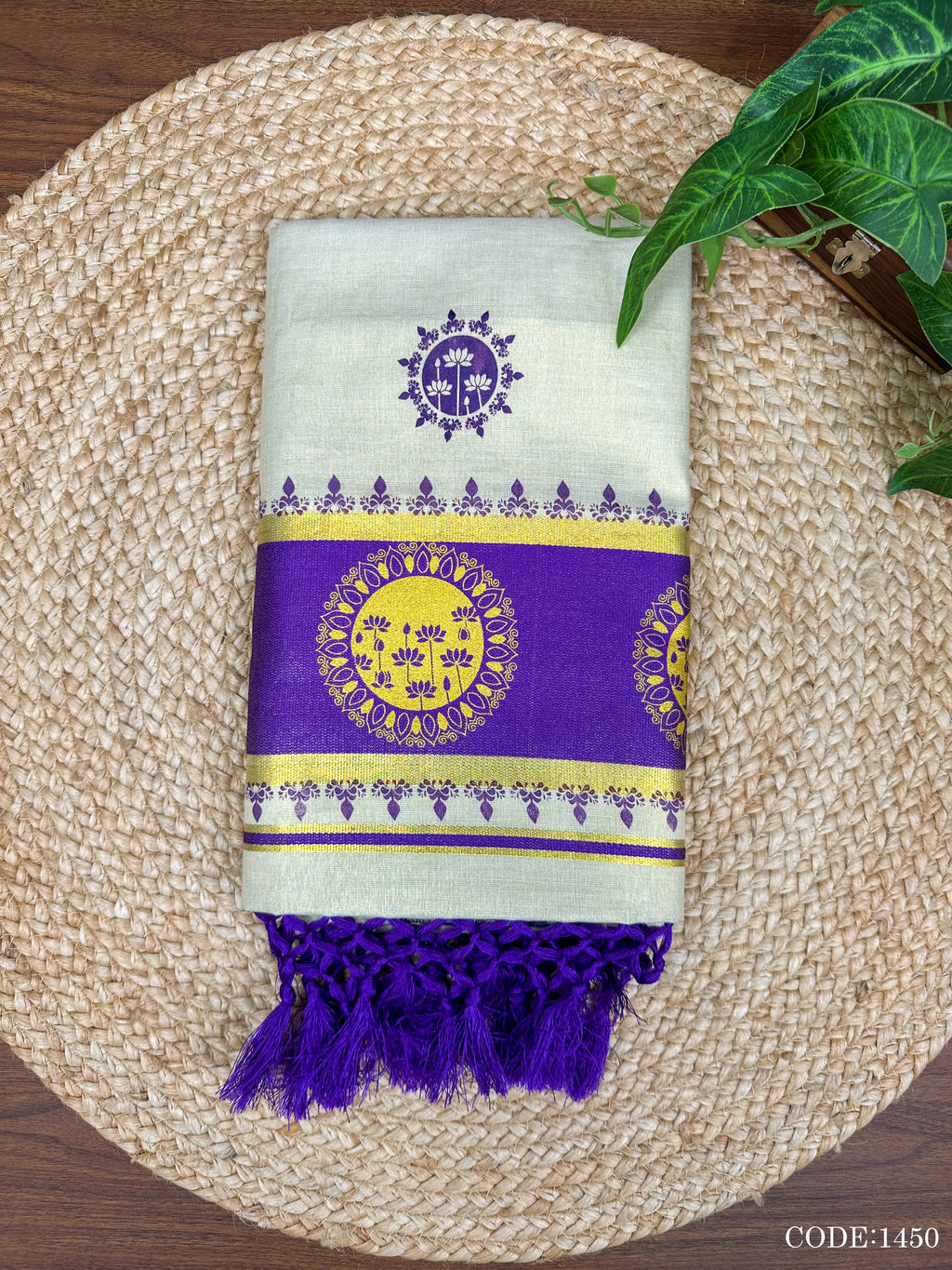 5" G Tissue col Kottaran s.saree Ring Lotus & Chittam  with kunjalam
