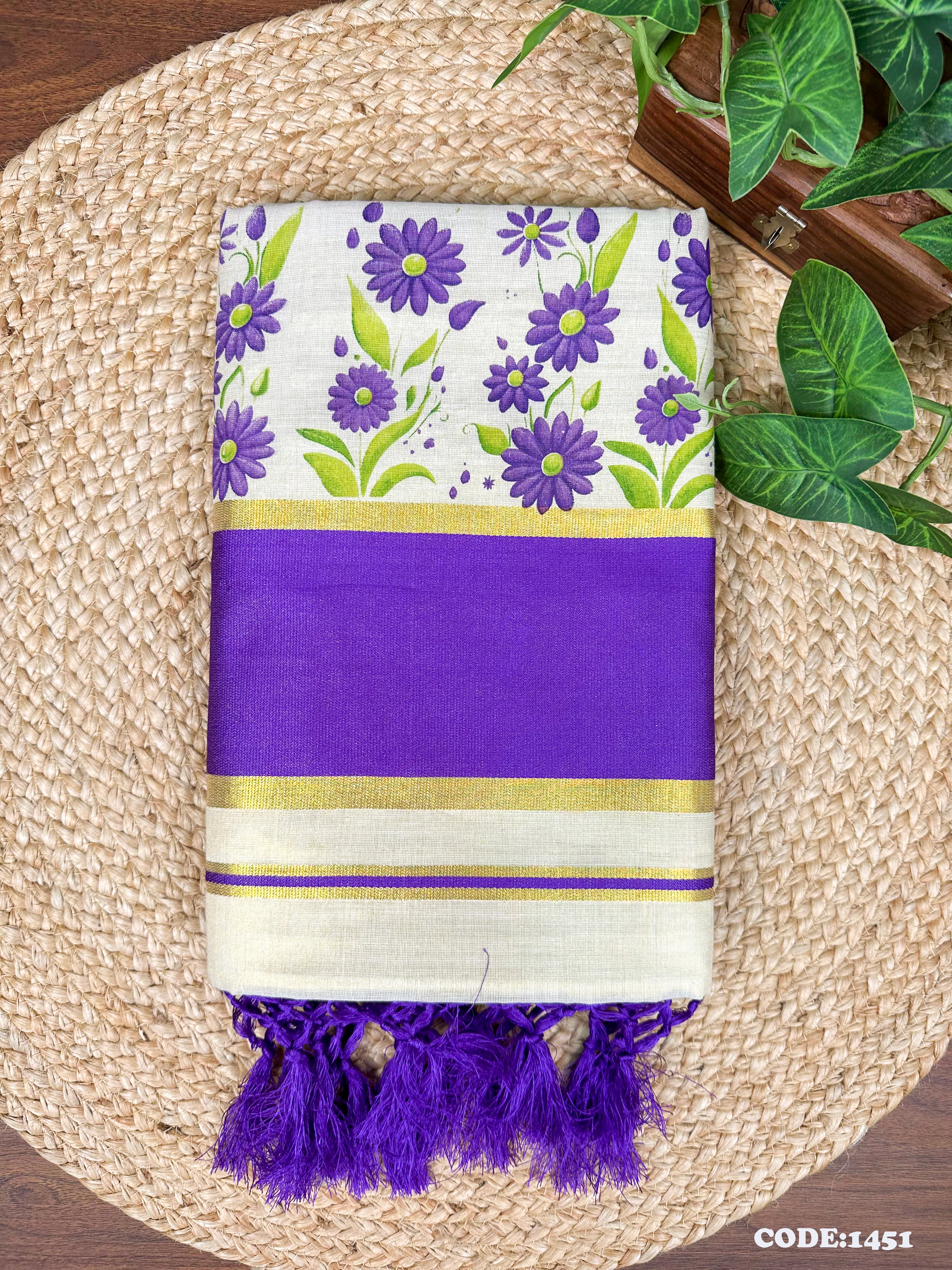 5" G Tissue col Kottaran s.saree Sunflower Print with Kunjalam