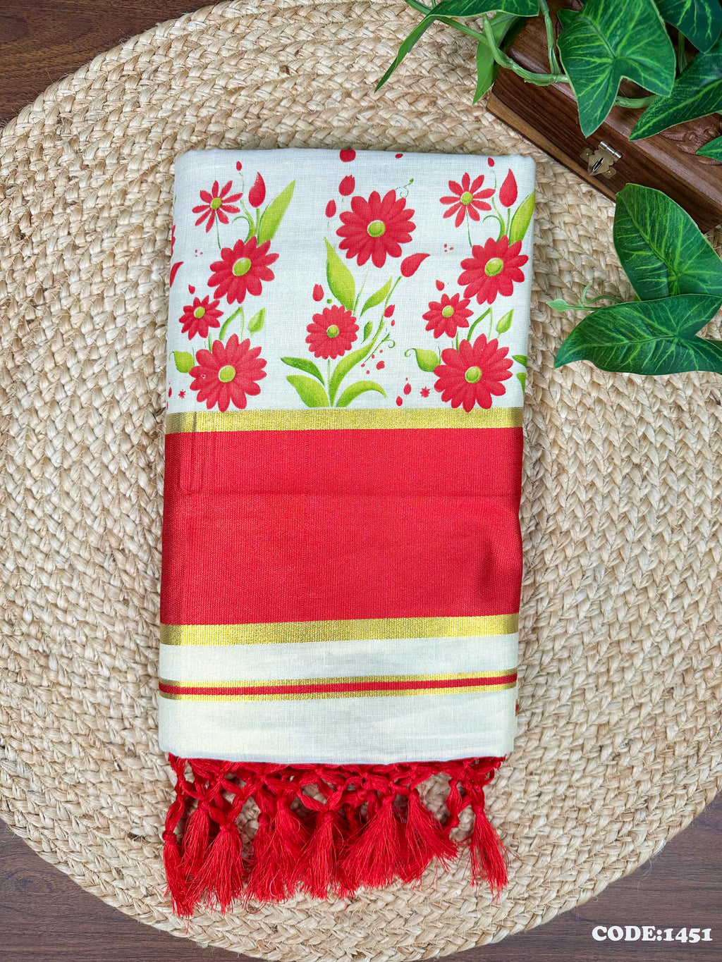 5" G Tissue col Kottaran s.saree Sunflower Print with Kunjalam