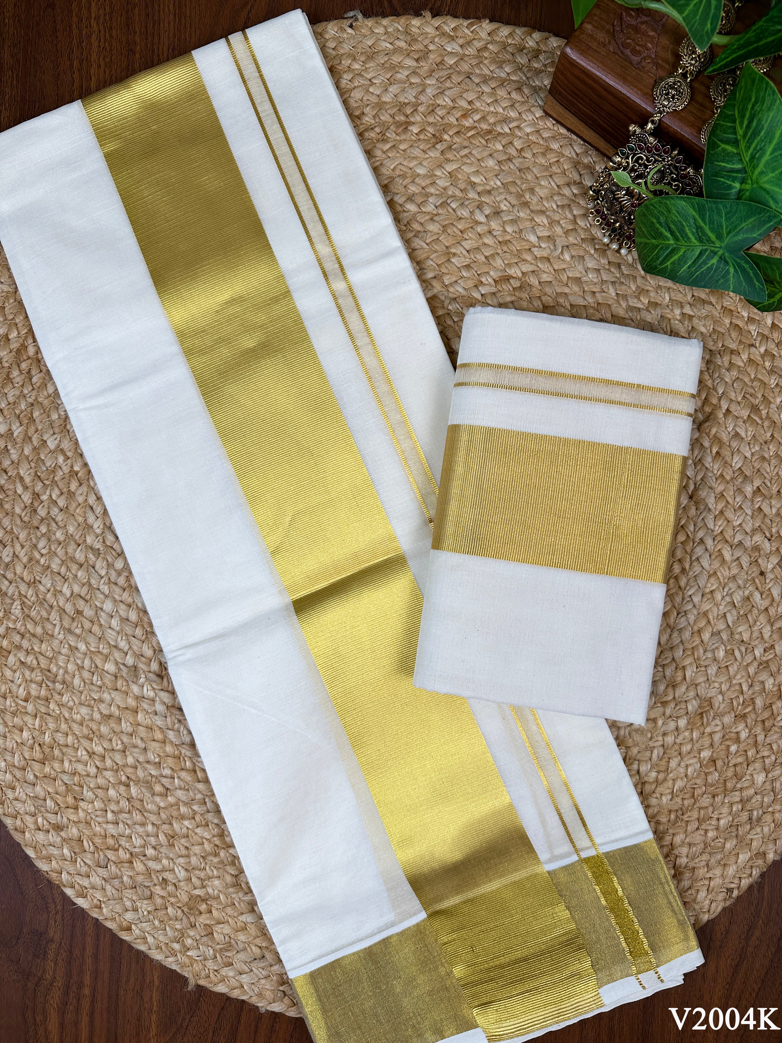 3" Cotton Plain Kasavu Half Fine Set Mundu