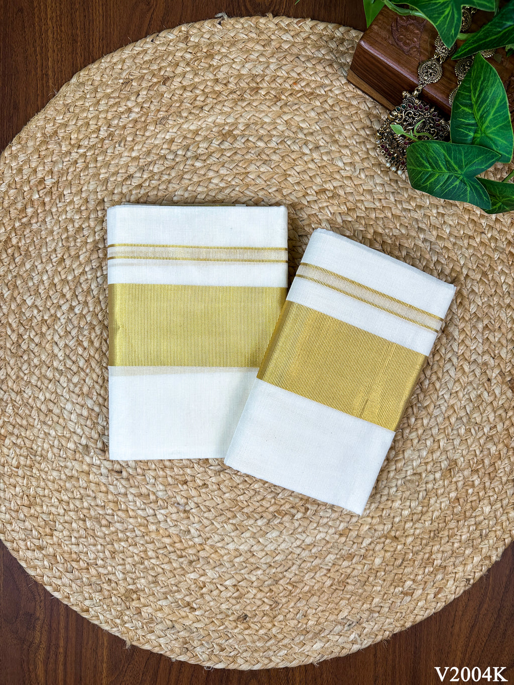 3" Cotton Plain Kasavu Half Fine Set Mundu