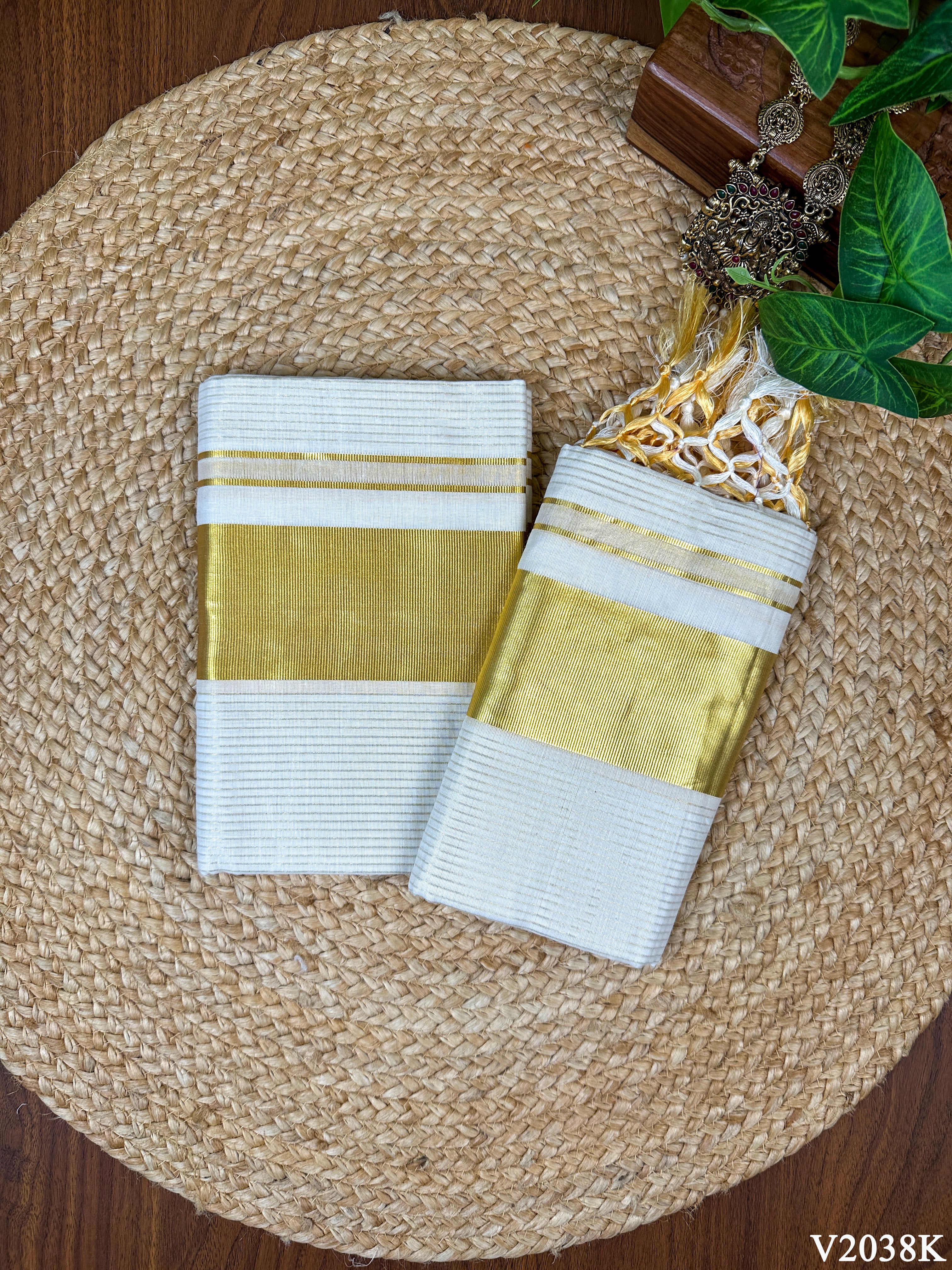 3" Cotton Stripe Set Mundu with Kunjalam