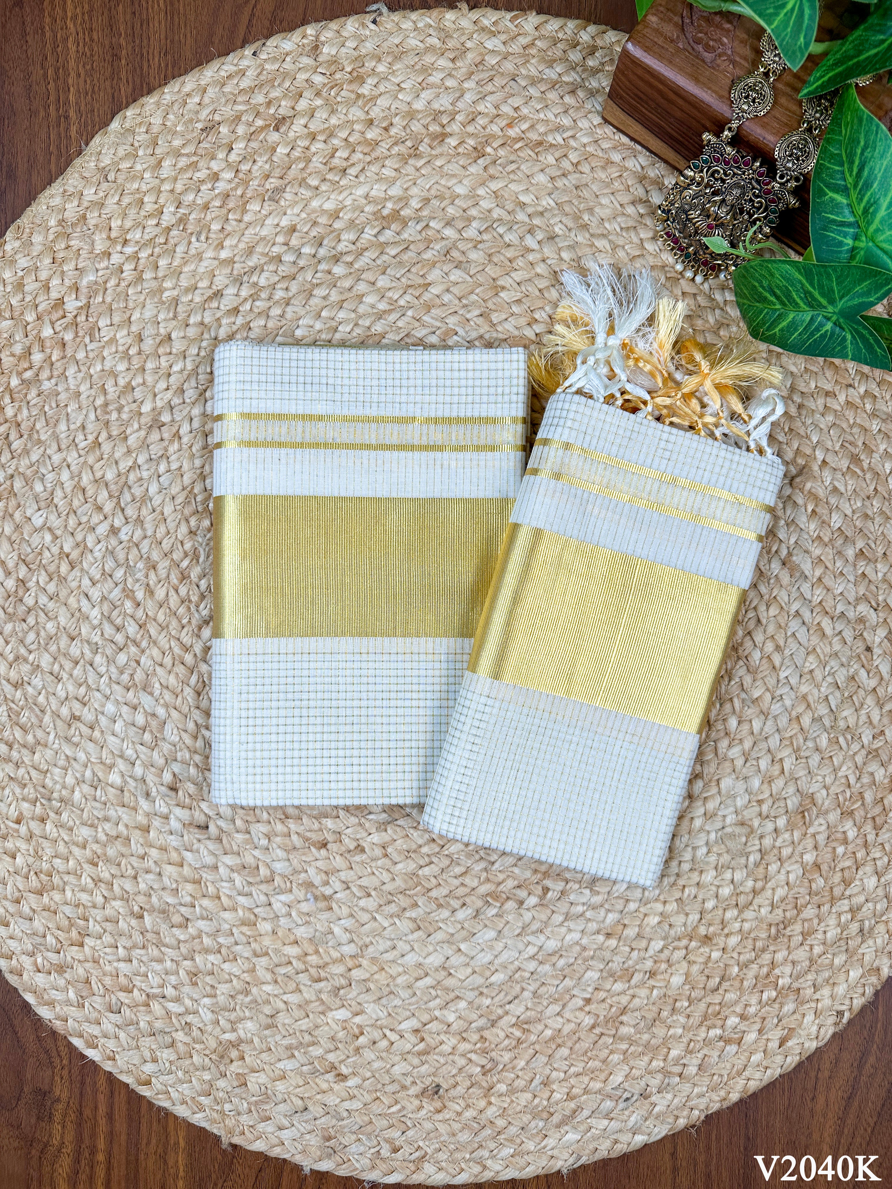 3" Cotton Check Half Fine Set Mundu
