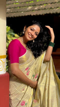 3" GT Checked Saree – Four Colour Full Body Lotus Print