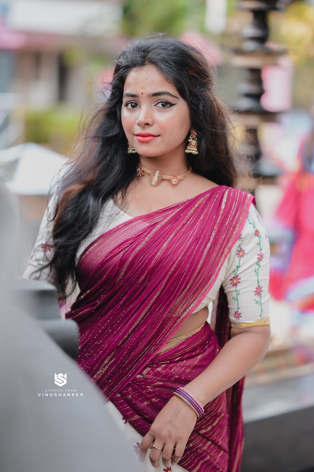 Hand-Printed Cotton Half Saree with Georgette Zari Shawl
