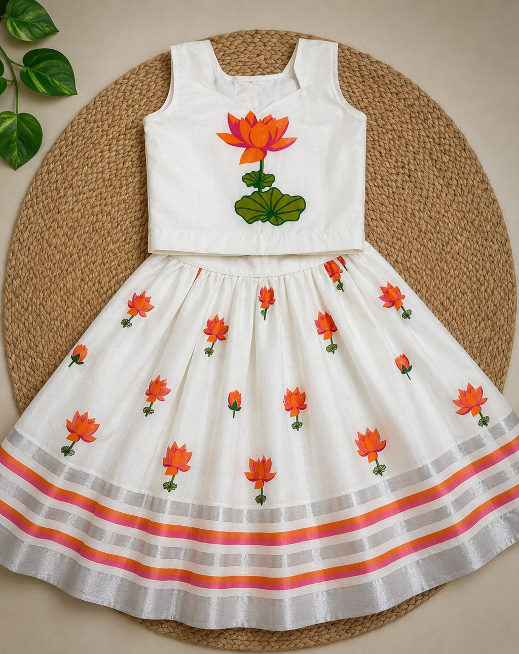 Floral Printed Kids Top & Skirt